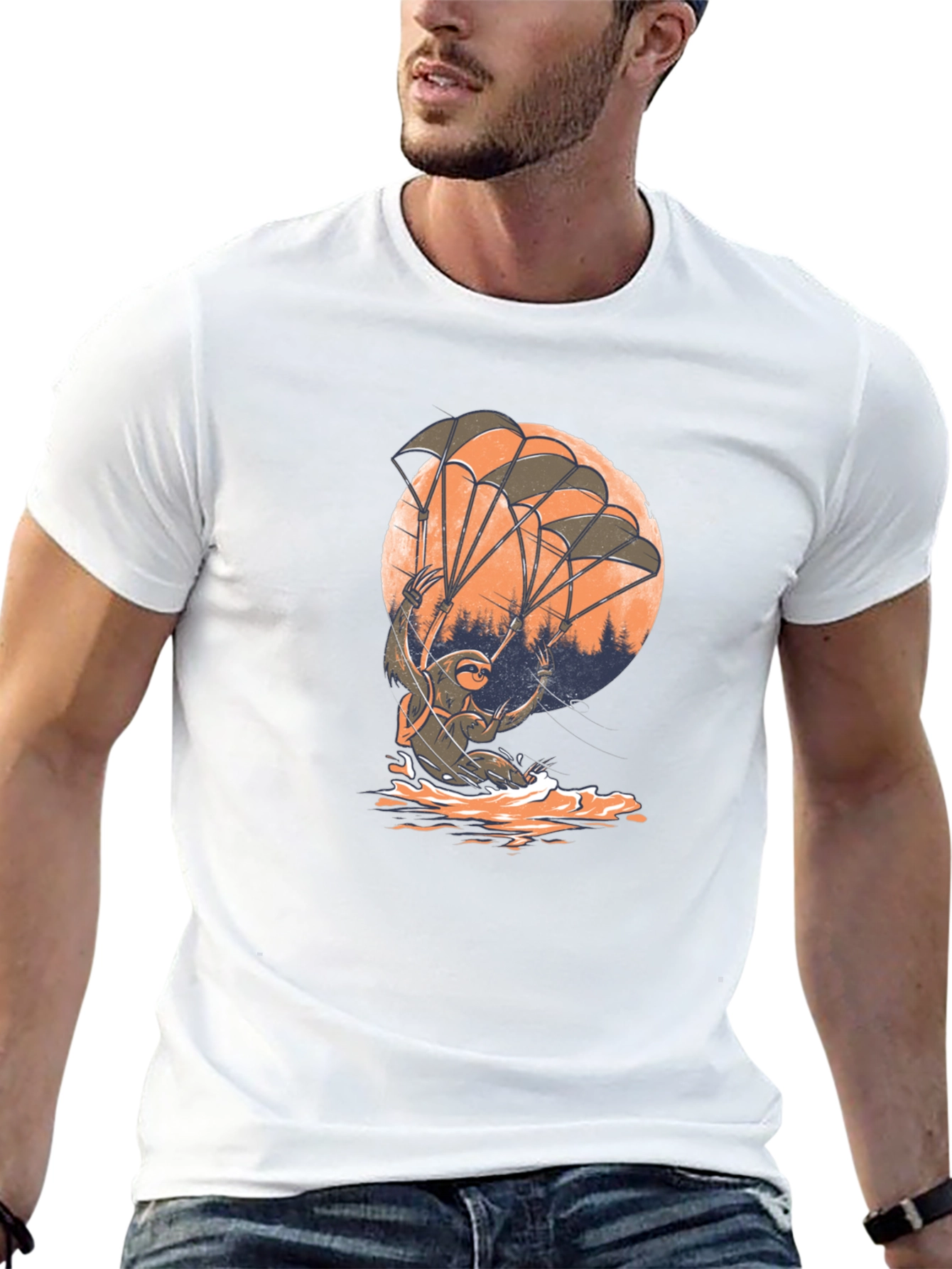 Black Sloth Parachute T-Shirt - Funny & Unique Design view 13