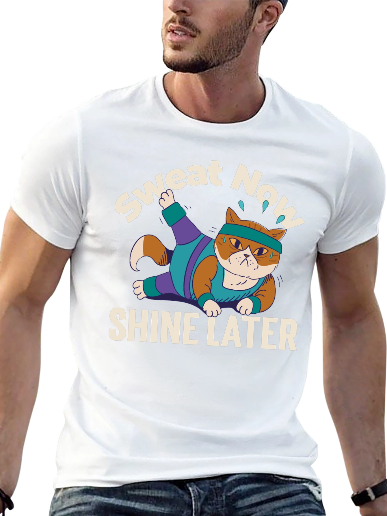 Black Sweat Now Shine Later Cat Gym T-Shirt view 13