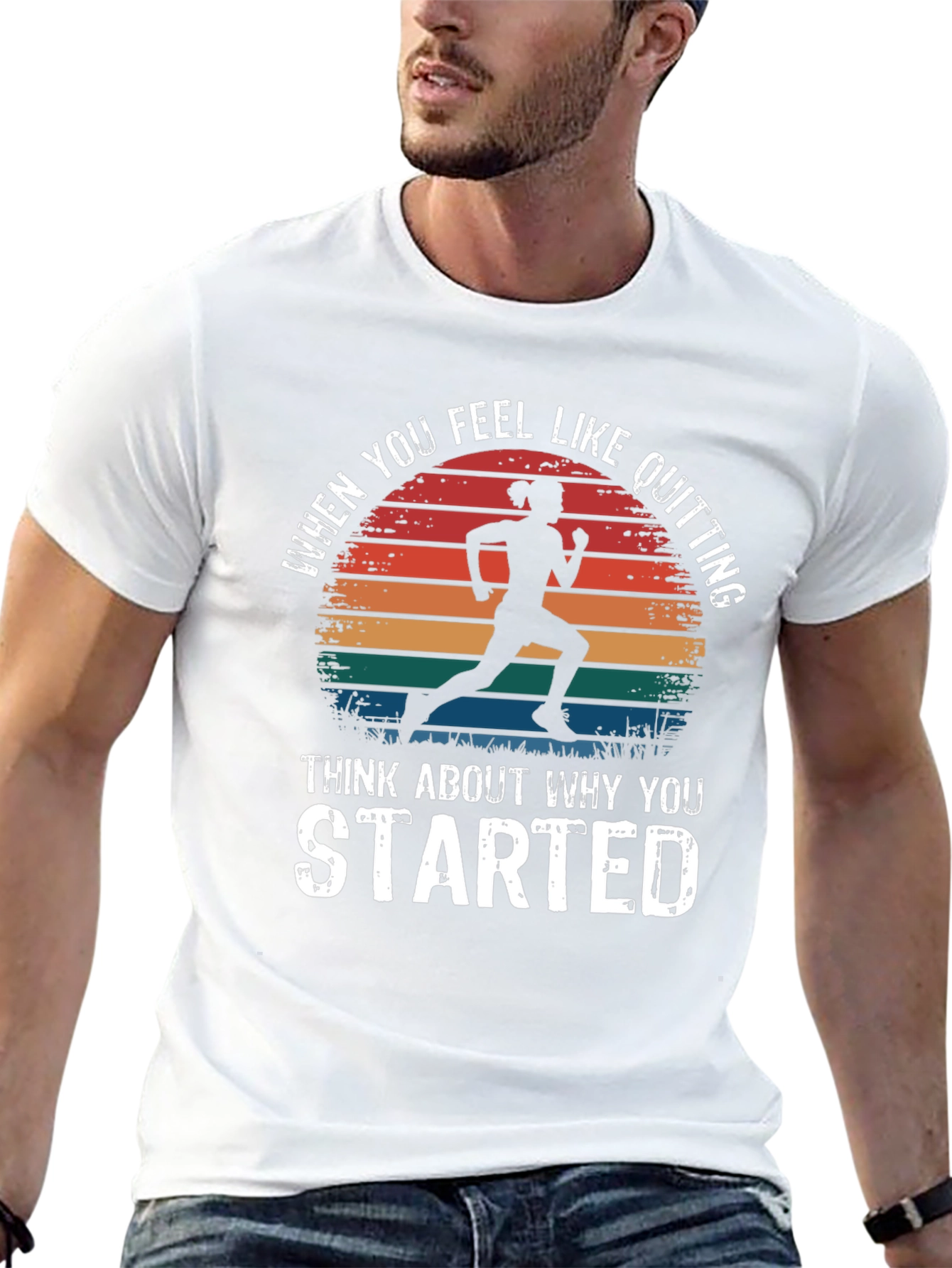Black Motivational Runner T-Shirt - Never Quit Design view 13