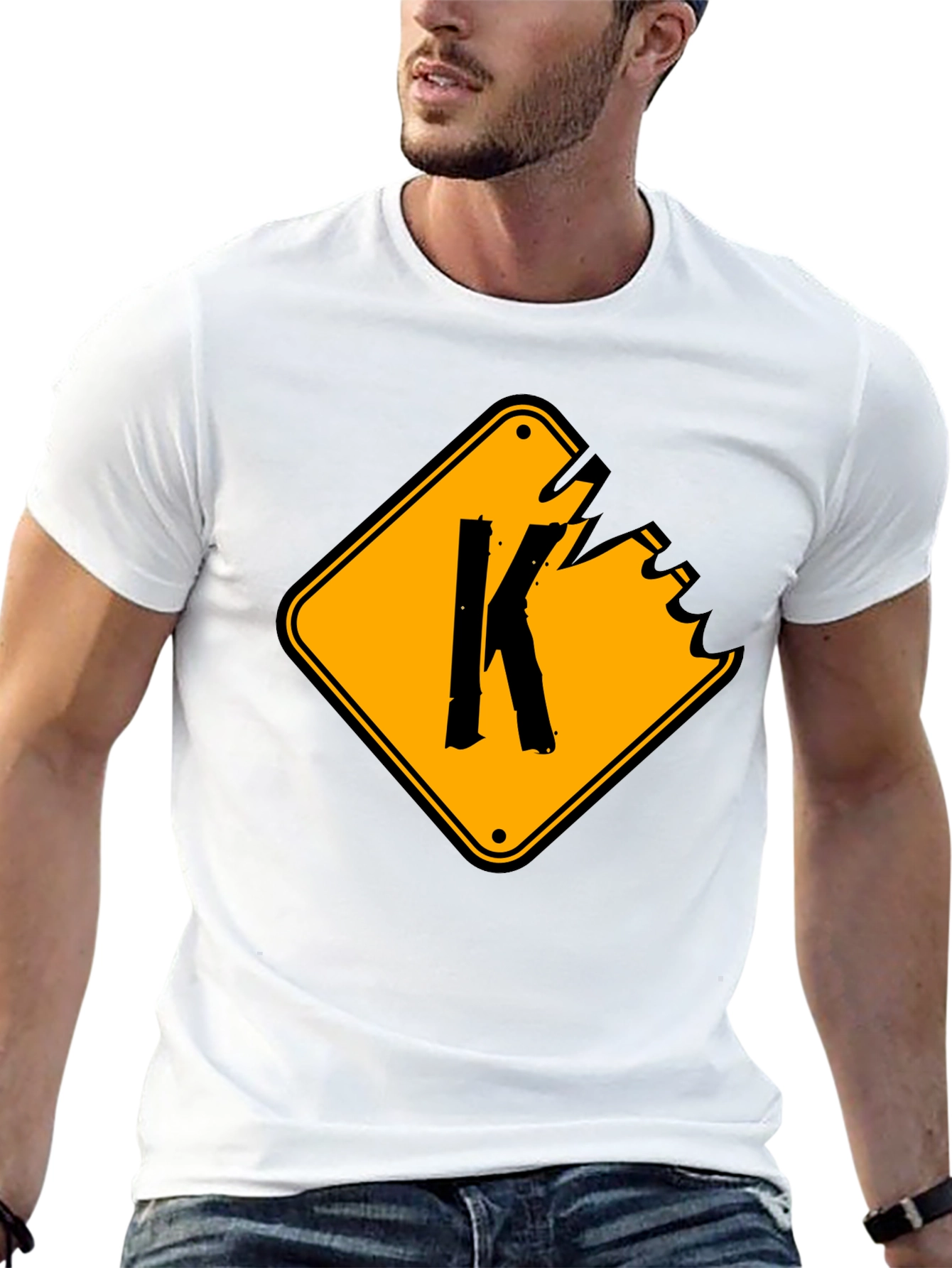 Black Men's Black Graphic T-Shirt with "K" Sign Design view 13