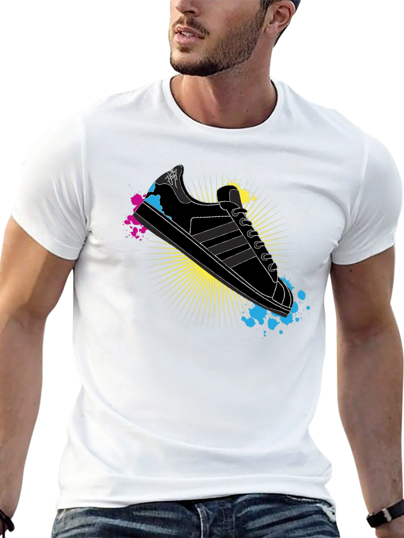 Black Stylish Graphic Print T-Shirt - Retro Sneaker Design view 13
