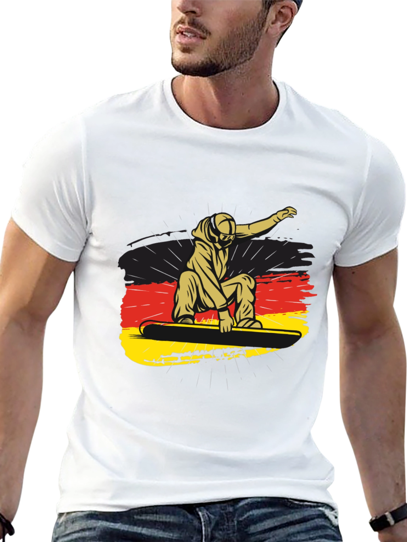 Snowboarder Germany Flag Black Graphic Tee - 13
