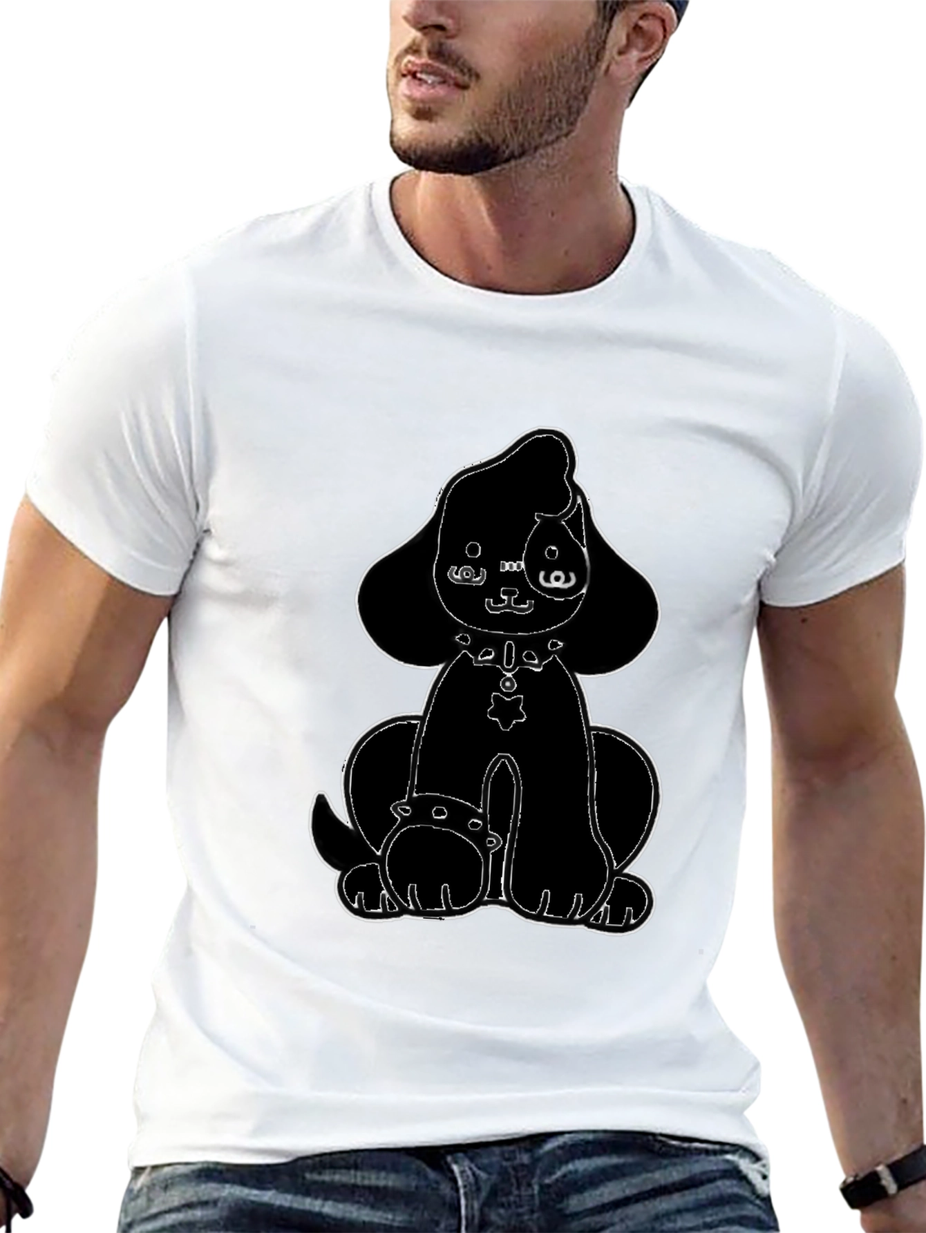 Black Cute Cartoon Dog Graphic Tee - Black view 13