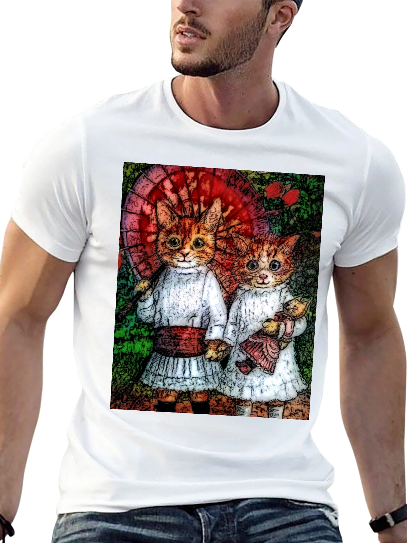 Black Cats Illustration T-Shirt, Cute Graphic Tee view 13