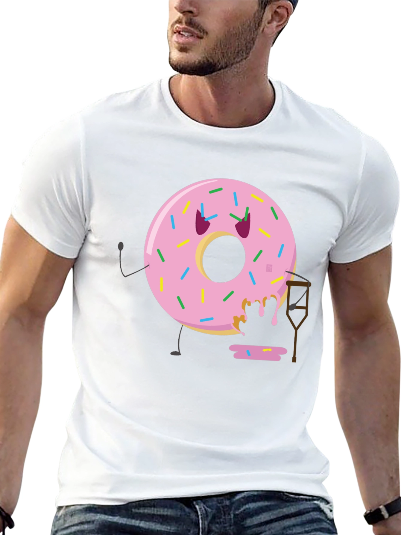 Black Funny Injured Donut T-Shirt view 13