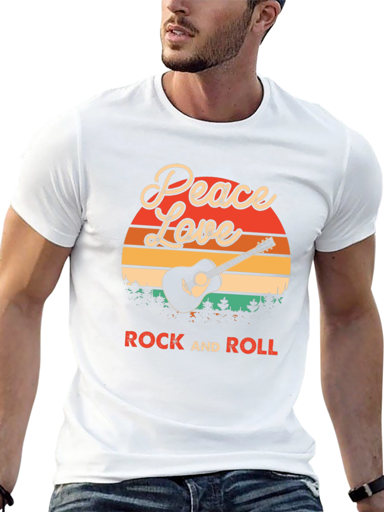 Black Peace Love Rock and Roll Graphic T-Shirt view 13