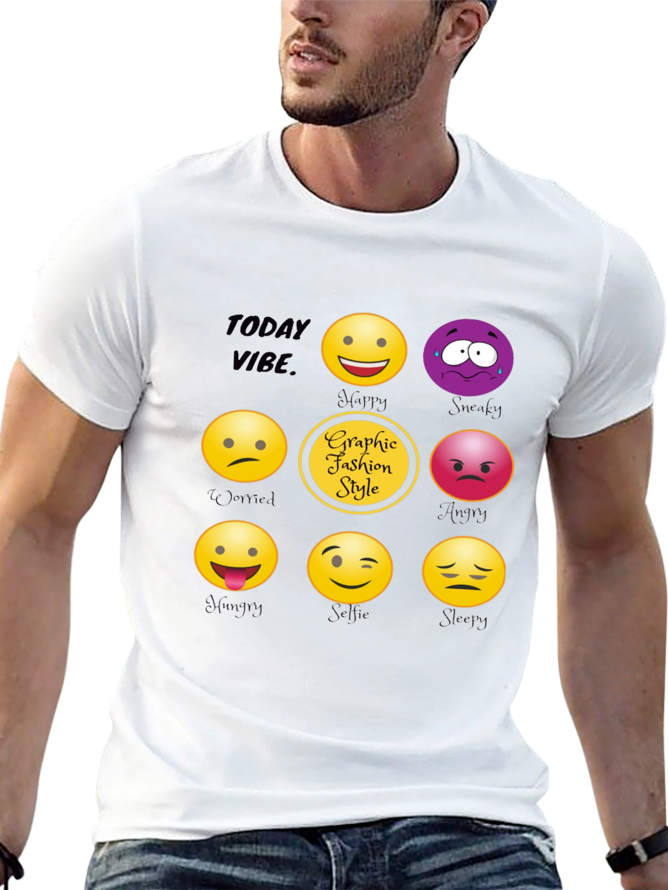 Black Today Vibe Emoji Graphic Style T-Shirt view 13