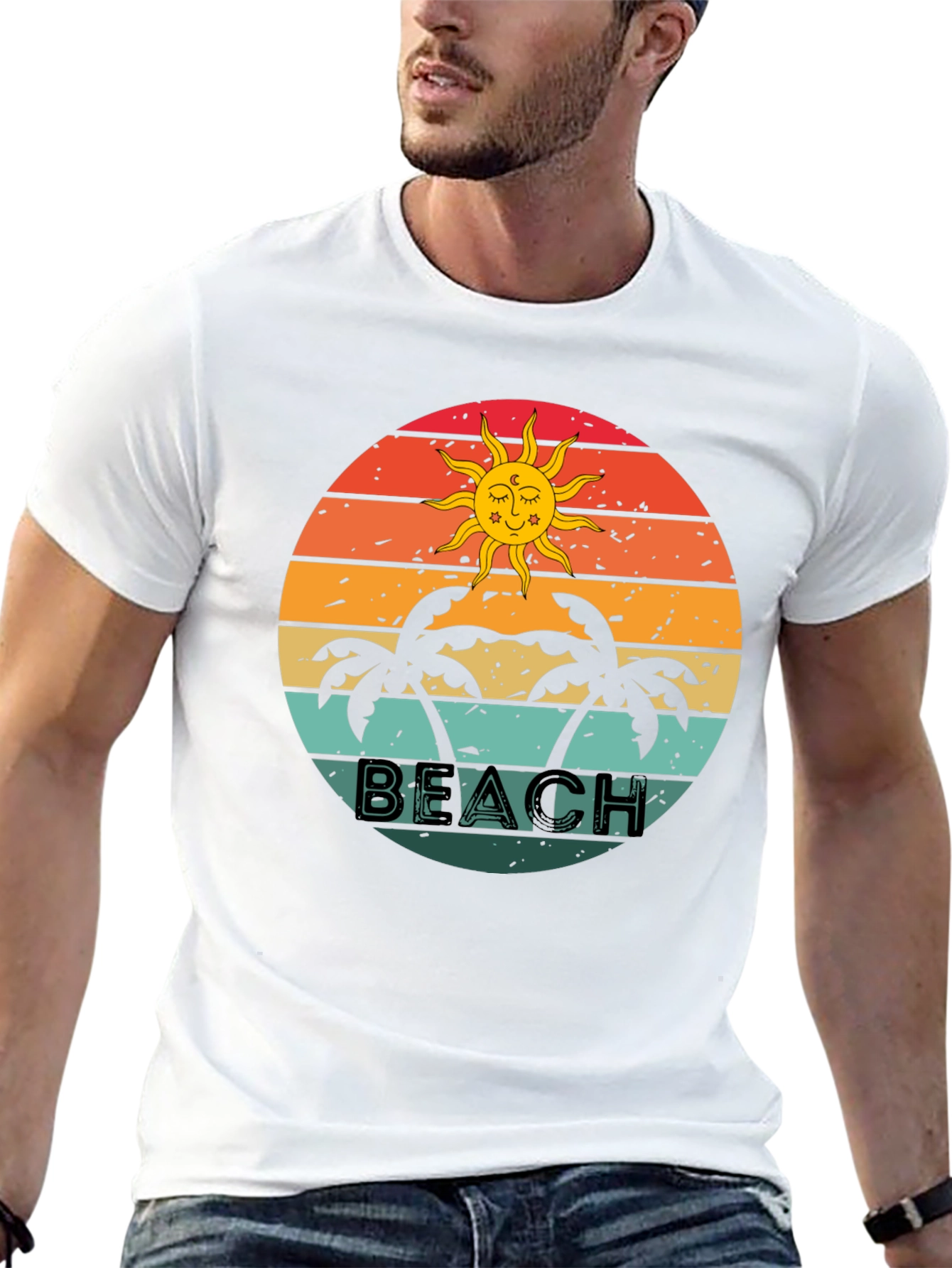 Black Retro Beach Graphic Tee - Palm Tree Sunset T-Shirt view 13
