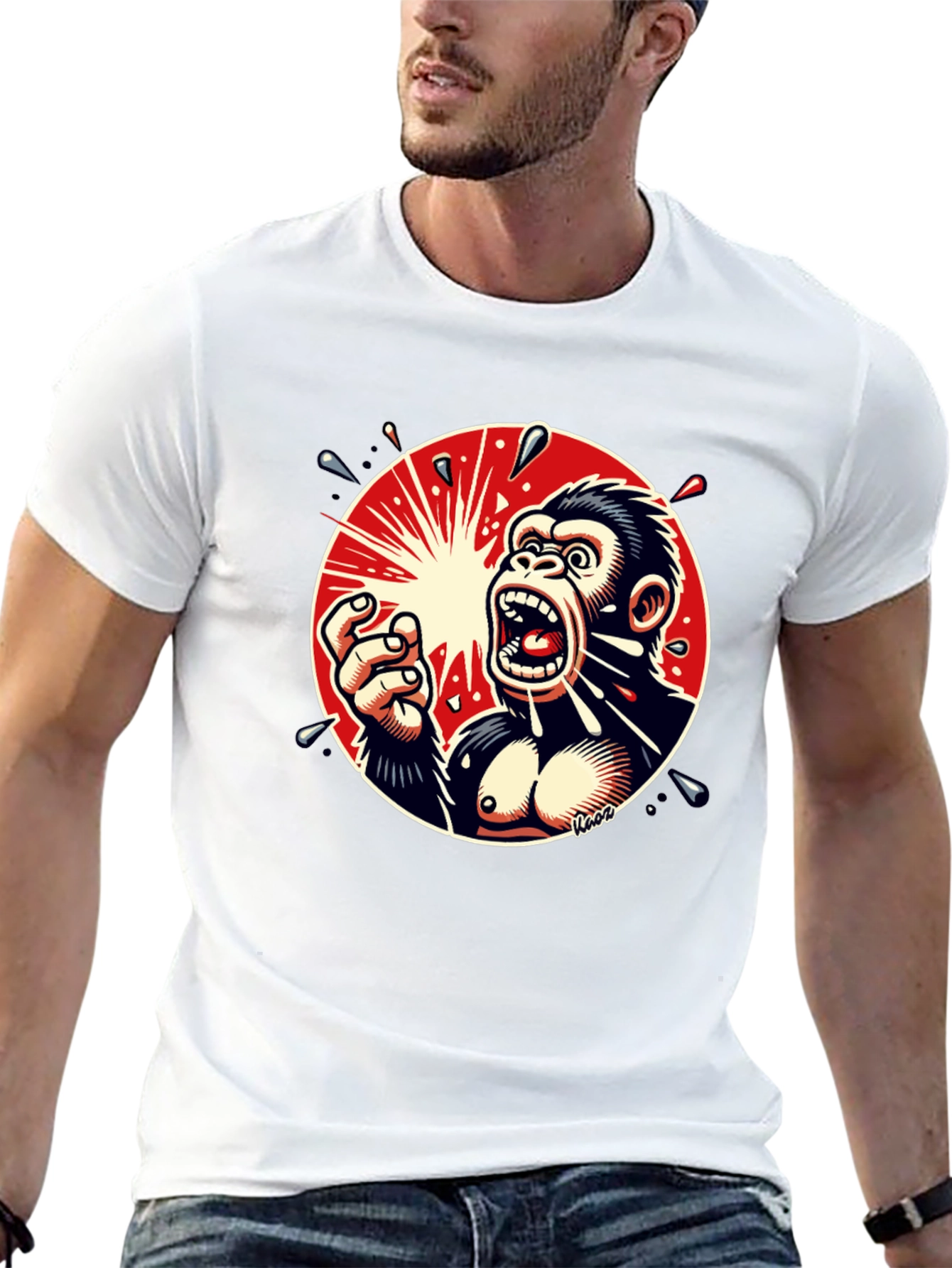 Black Screaming Gorilla Graphic Tee - Bold Black T-Shirt view 13