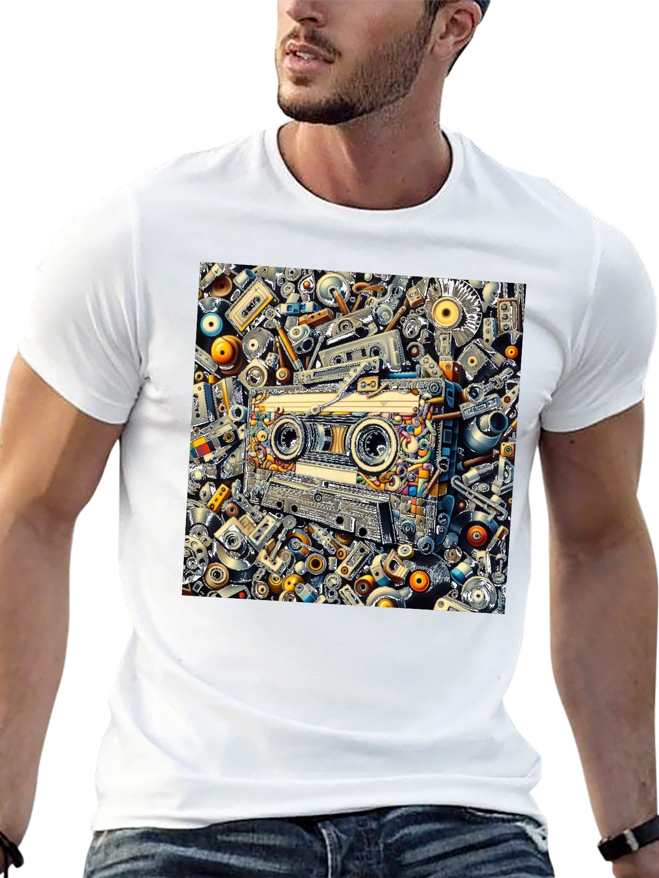 Black Cassette Tape Collage Graphic Tee - Retro Style view 13
