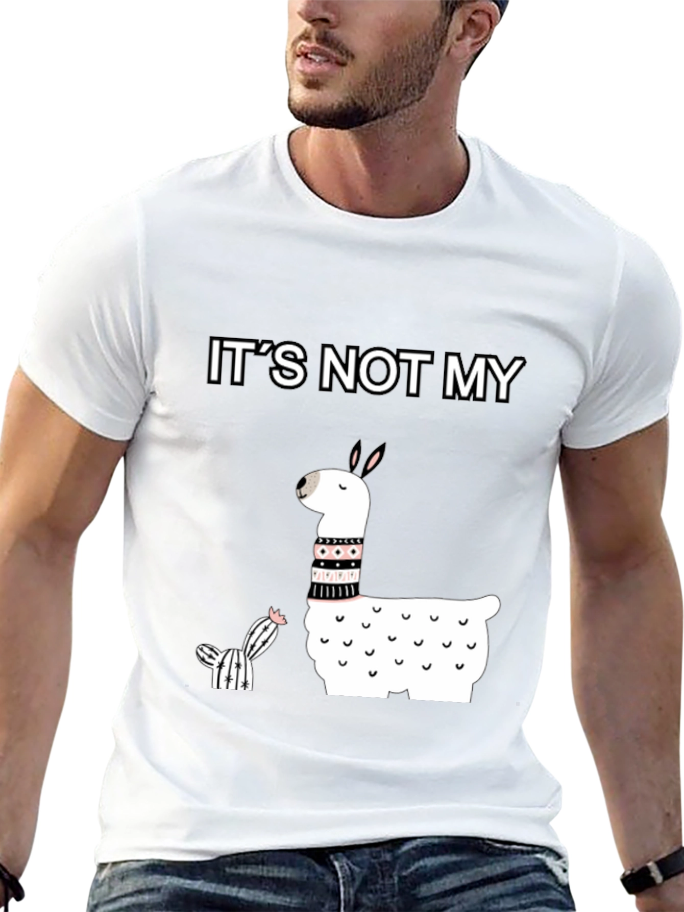 Black It's Not My Cactus Llama T-Shirt view 13