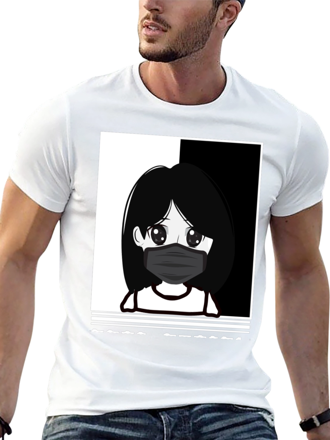 Black Anime Girl Masked Black T-Shirt view 13