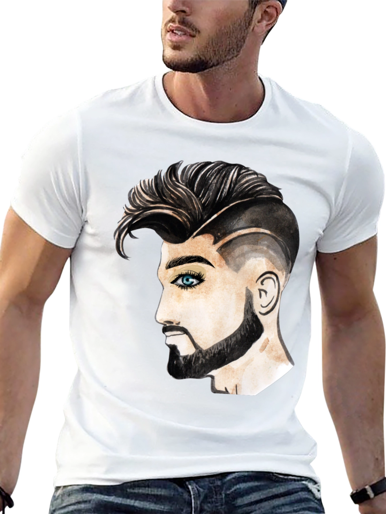 Black Graphic Print Men's T-Shirt - Handsome Man Design view 13