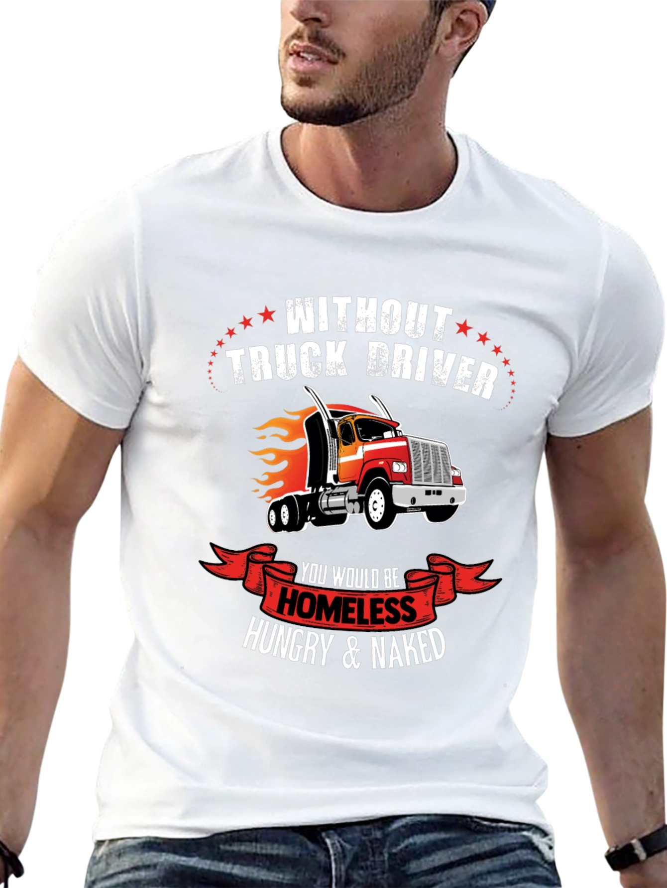 Black Truck Driver T-Shirt - Homeless Hungry Naked view 13