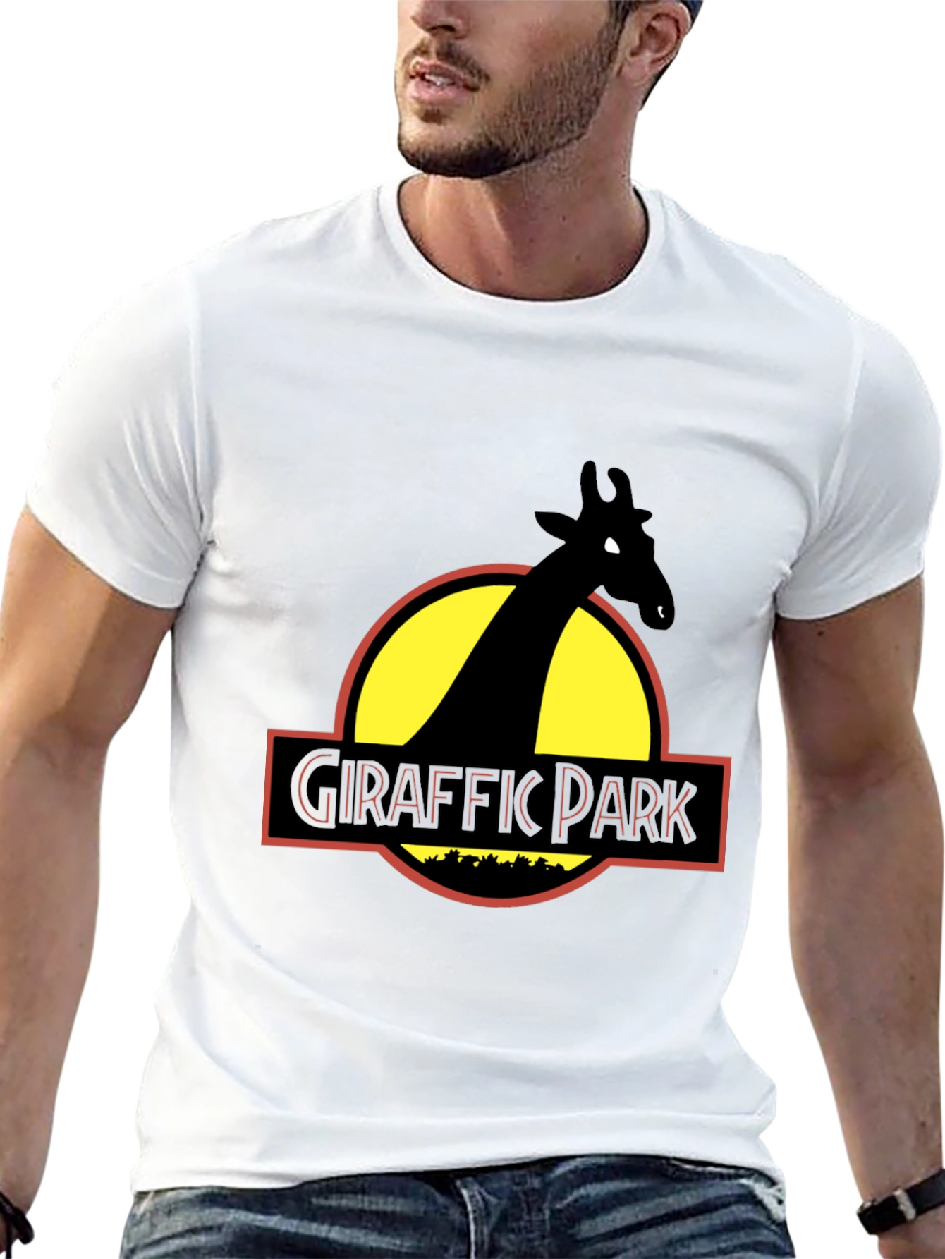Black Giraffe Park Graphic Tee - Jurassic Humor T-Shirt view 13