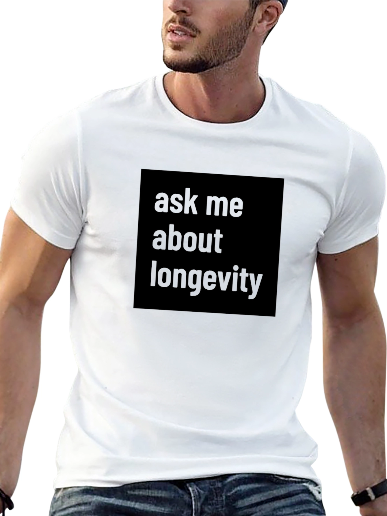 Black Ask Me About Longevity Black T-Shirt view 13