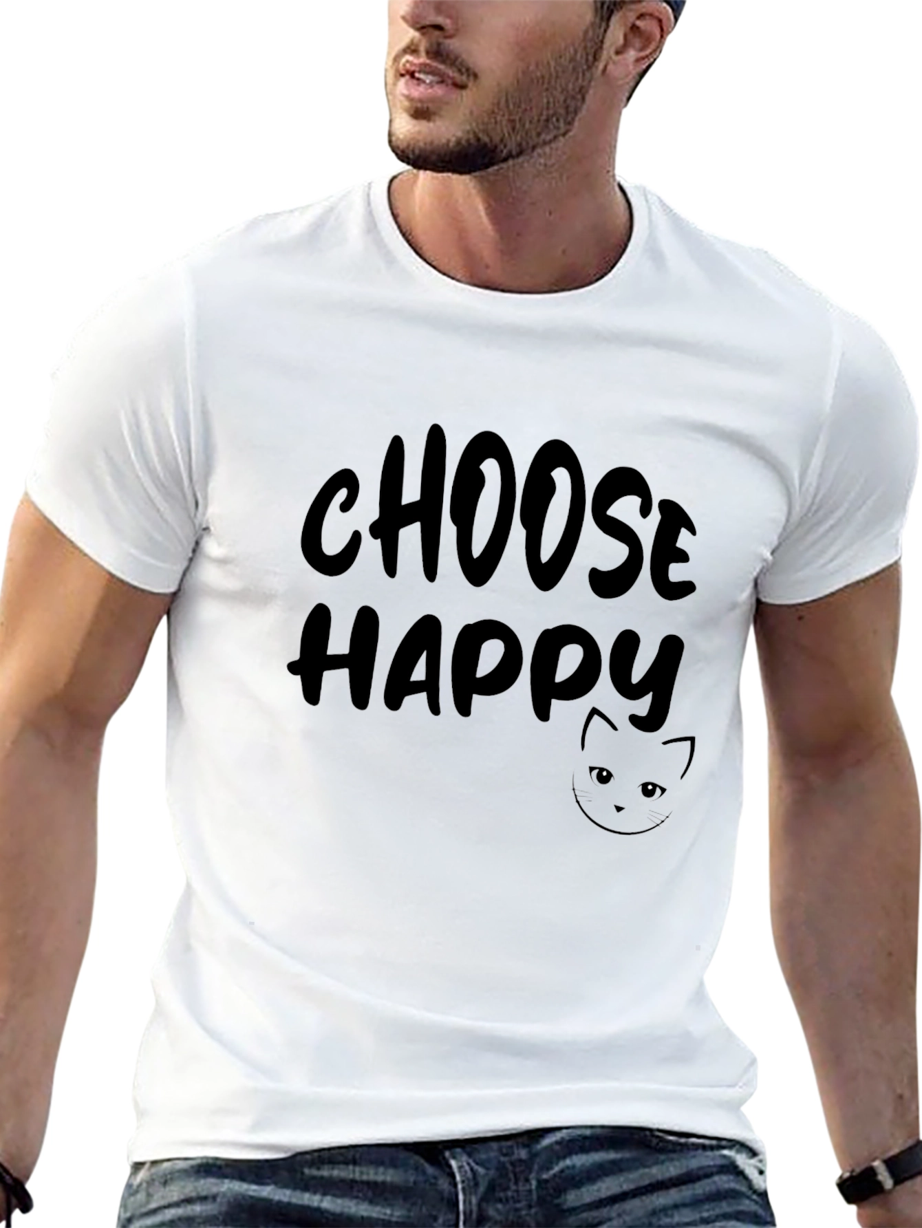 Black Choose Happy Graphic Tee - Cat Lover's Shirt view 13