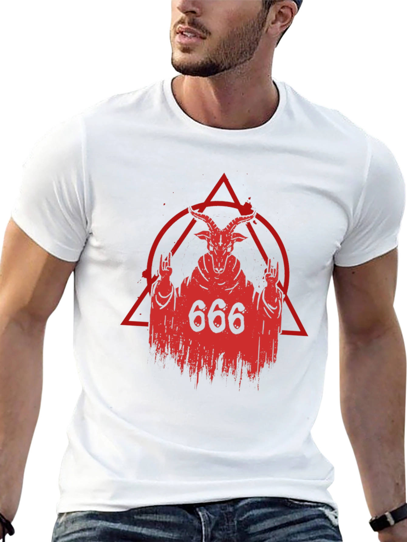 Black Occult Goat Head Graphic Print T-Shirt view 13