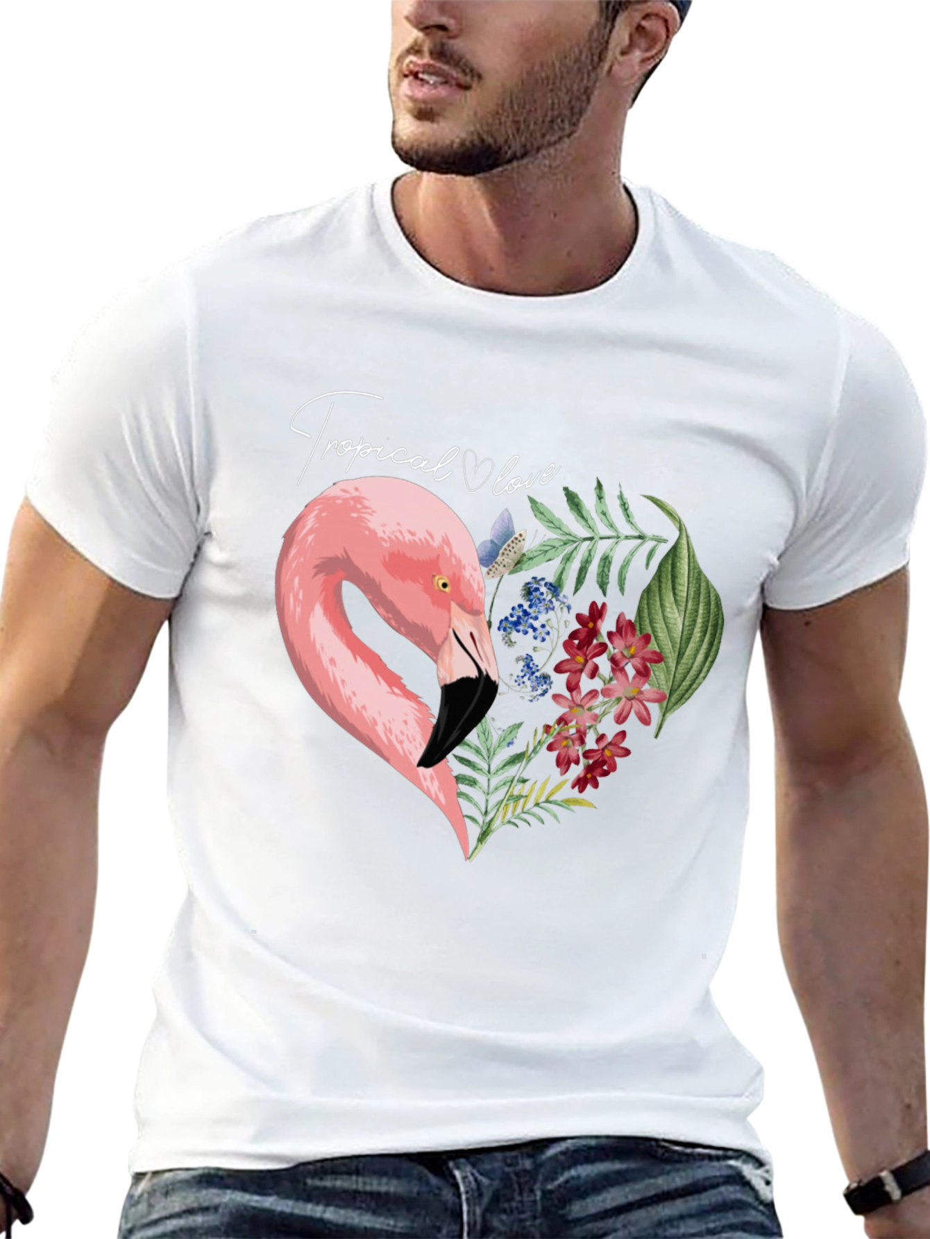 Black Tropical Flamingo Heart Graphic Tee - Black view 13