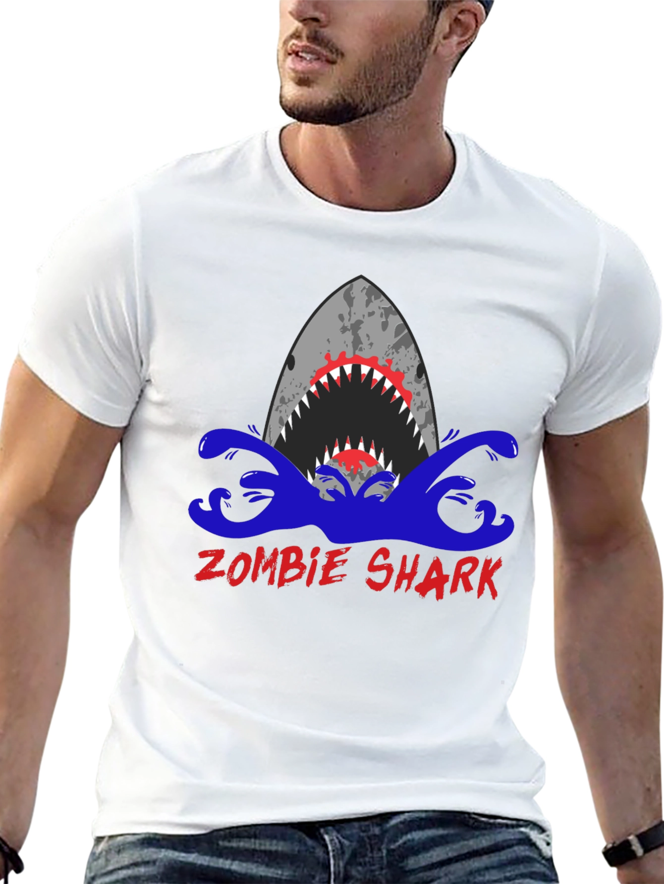 Black Zombie Shark Graphic Tee - Men's Black T-Shirt view 13