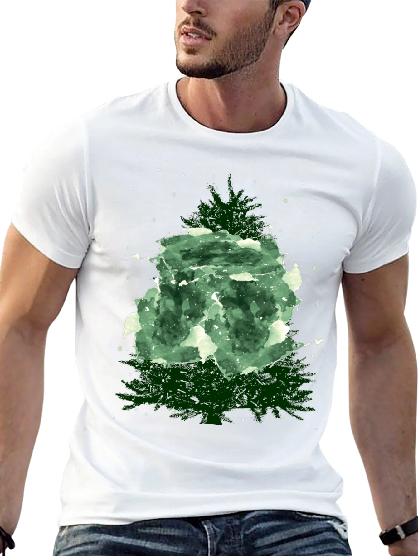 Black Watercolor Christmas Tree Graphic Tee view 13