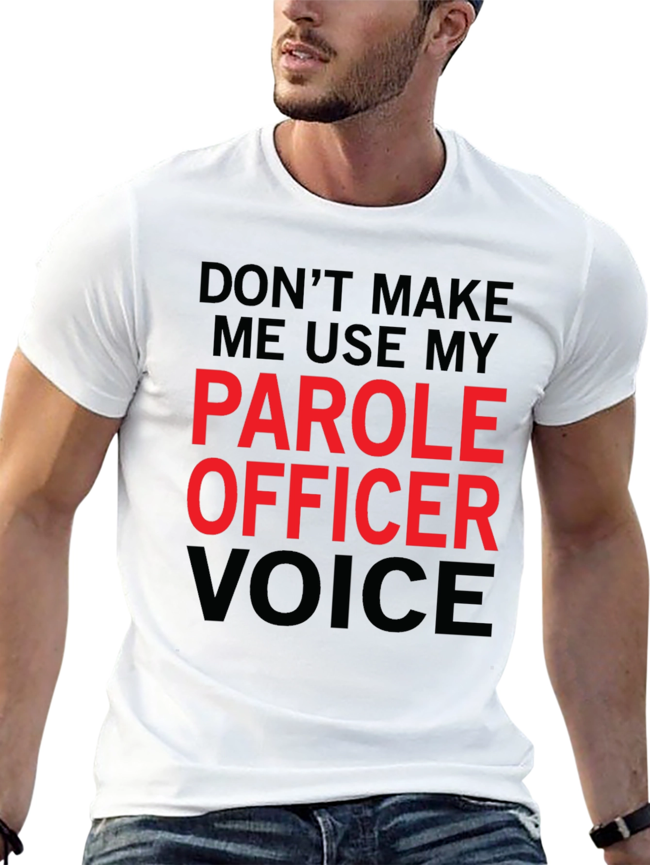 Black Parole Officer Voice Funny T-Shirt view 13