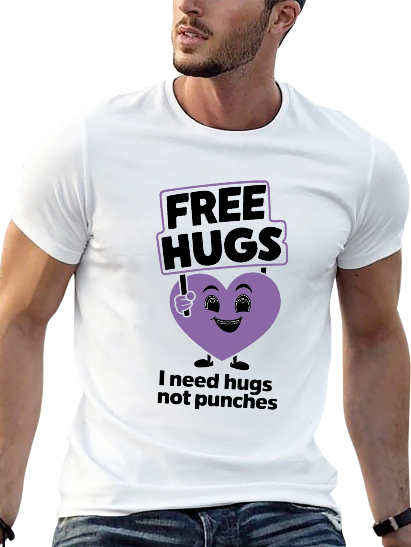Black Free Hugs T-Shirt - Needs Hugs, Not Punches view 13