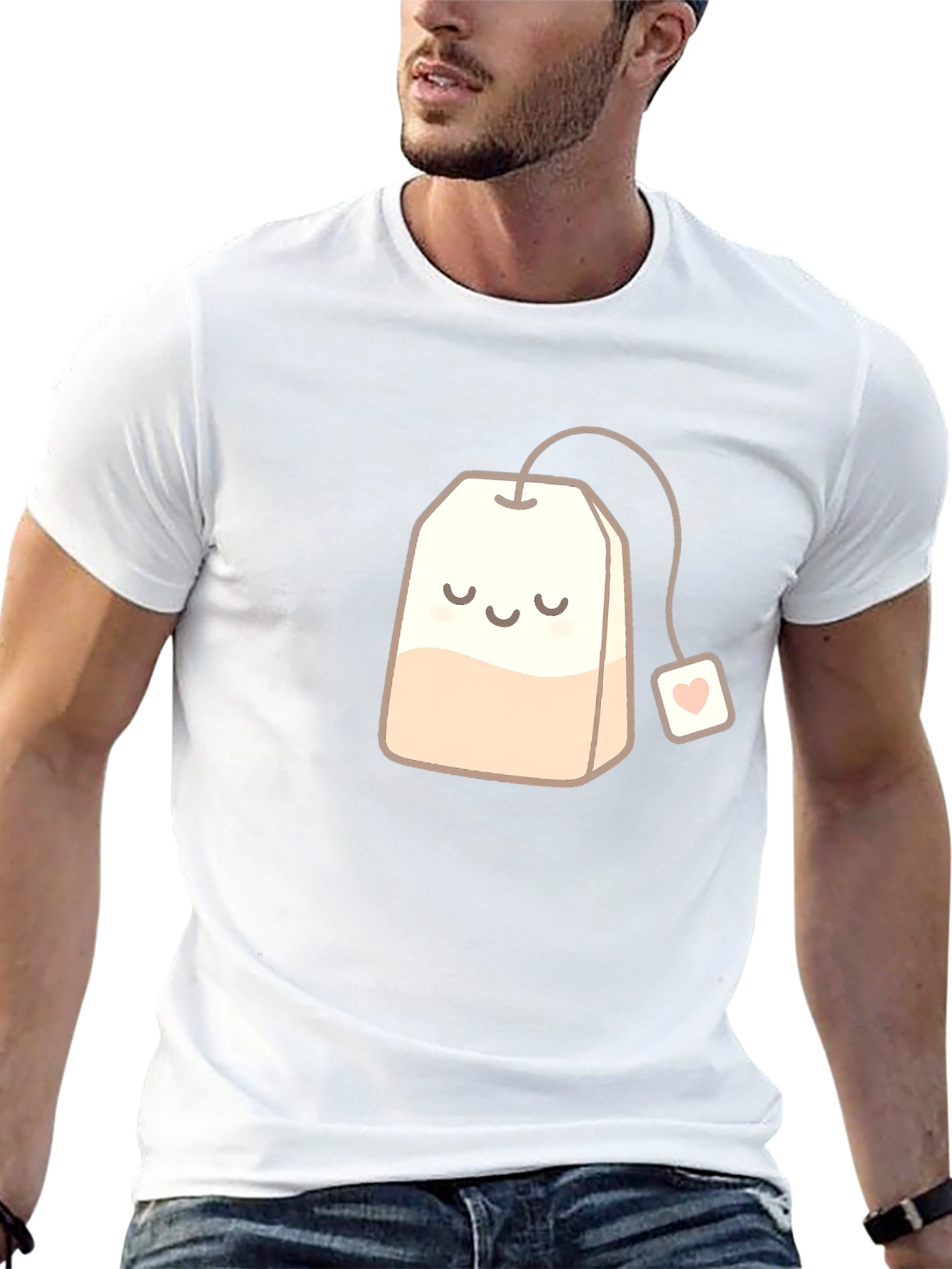 Black Cute Smiling Teabag Black T-Shirt view 13
