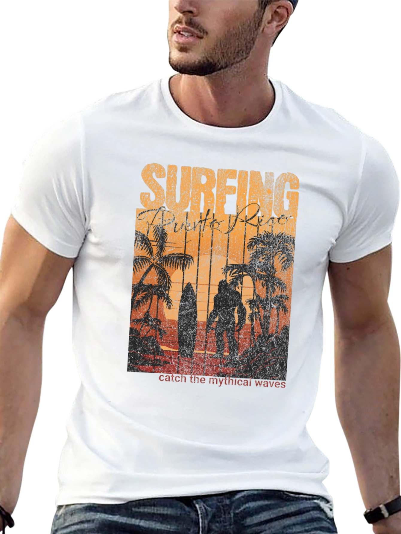 Surfing Puerto Rico Bigfoot Graphic Tee - 13