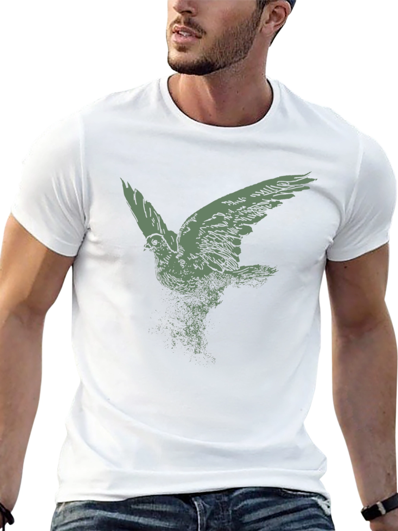 Black Men's Black T-Shirt with Flying Bird Graphic view 13