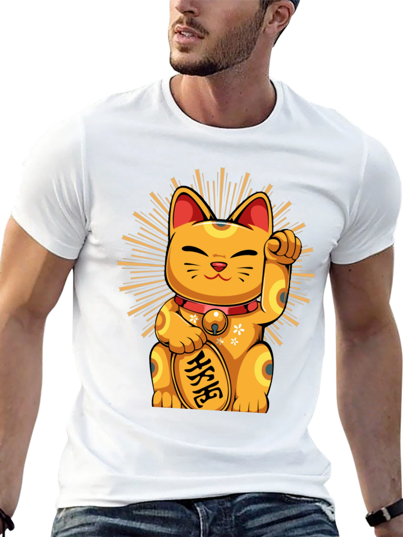 Black Lucky Cat Graphic T-Shirt - Unisex view 13