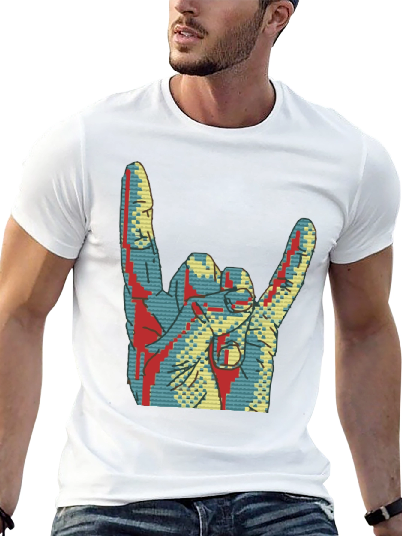 Black Rock On! Graphic Tee - Cool Hand Gesture Shirt view 13