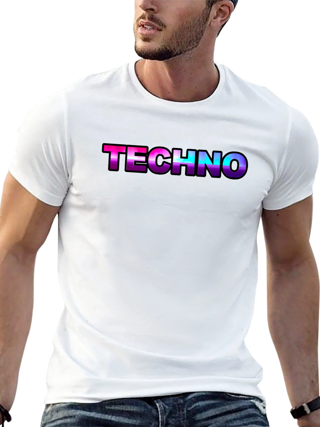 Black Techno Music T-Shirt - Retro Gradient Design view 13