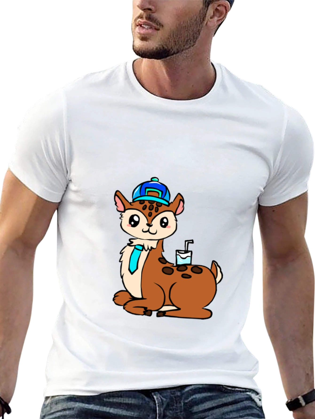 Black Cartoon Deer T-Shirt view 13