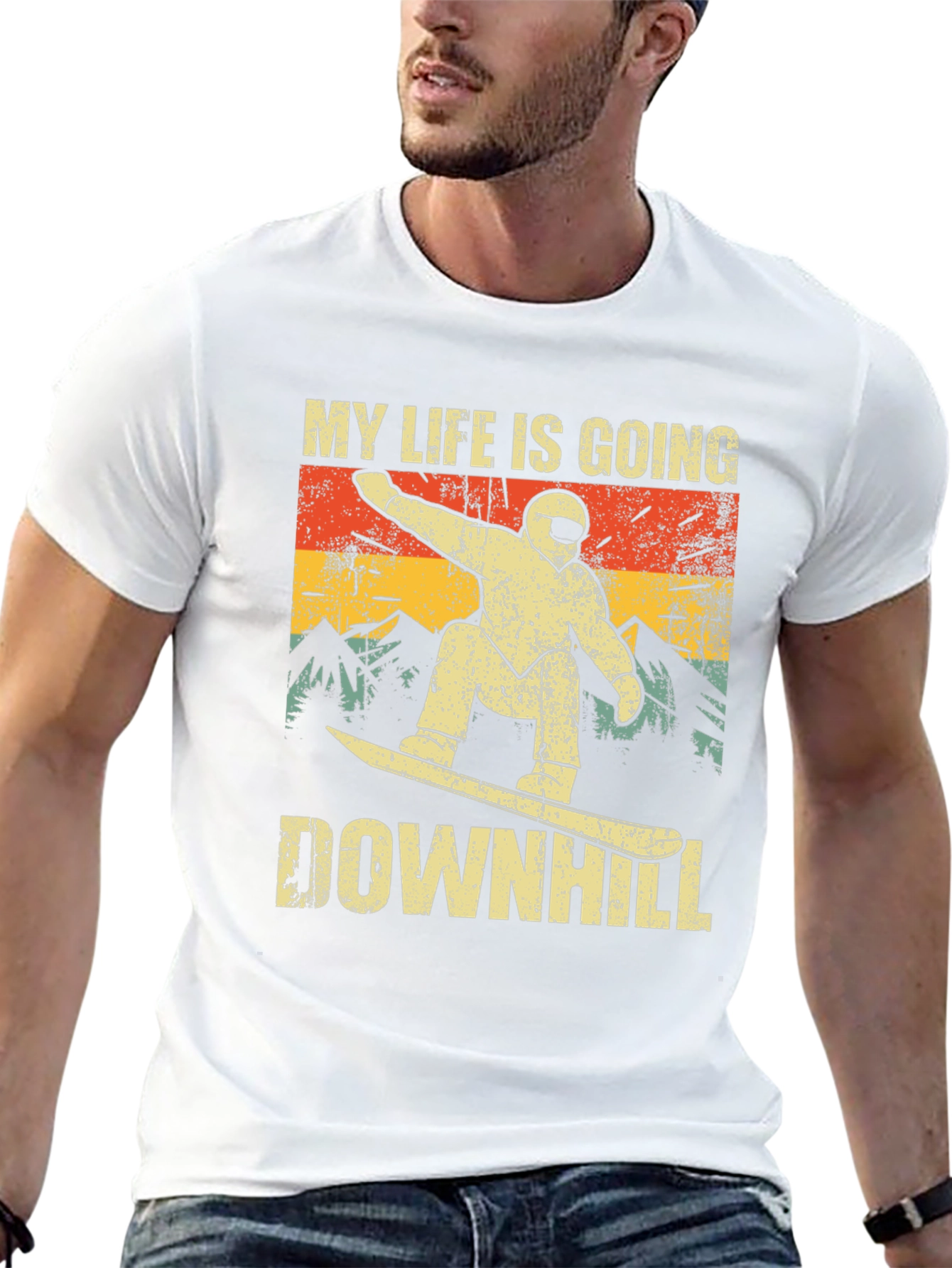 Black My Life is Going Downhill Snowboarder T-Shirt view 13