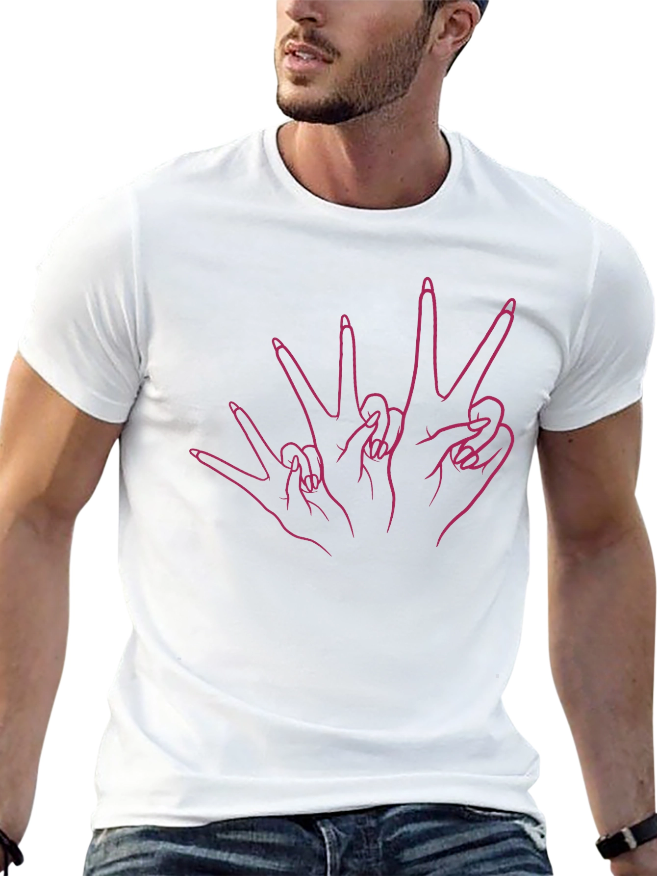 Black Peace Sign Hands Graphic Black T-Shirt view 13