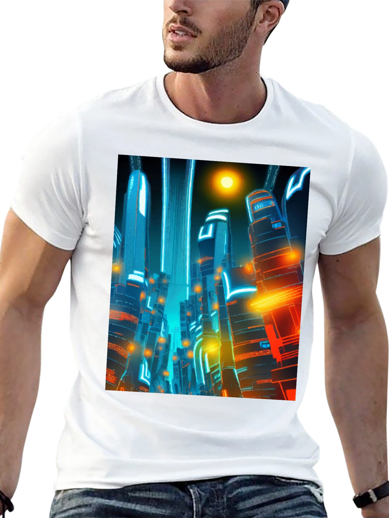 Black Futuristic Cityscape Graphic Tee - Cyberpunk Style Shirt view 13