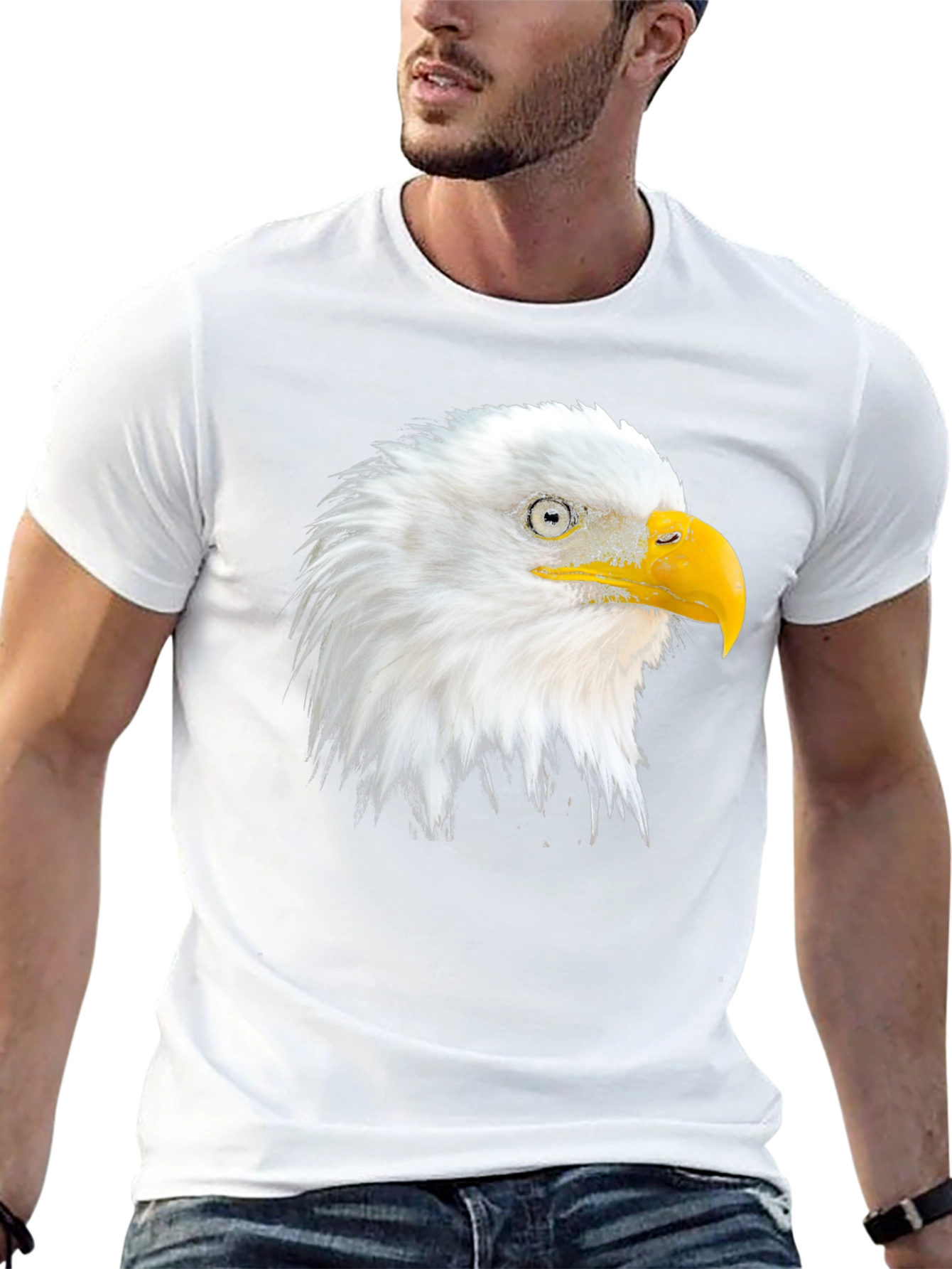 Black Eagle Head Graphic Print Crew Neck T-Shirt view 13