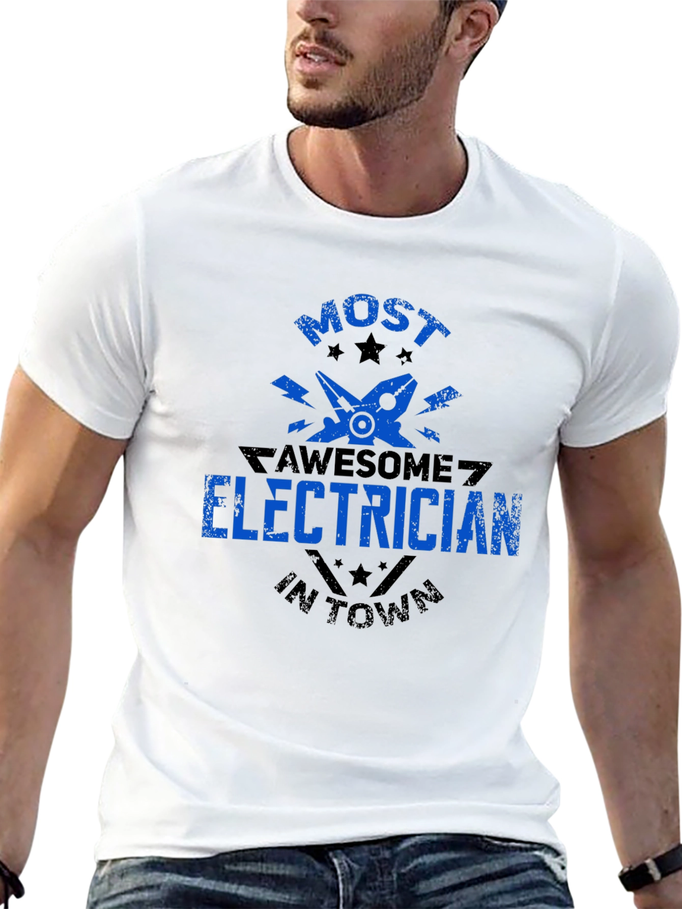 Black Awesome Electrician T-Shirt - Black Crew Neck view 13