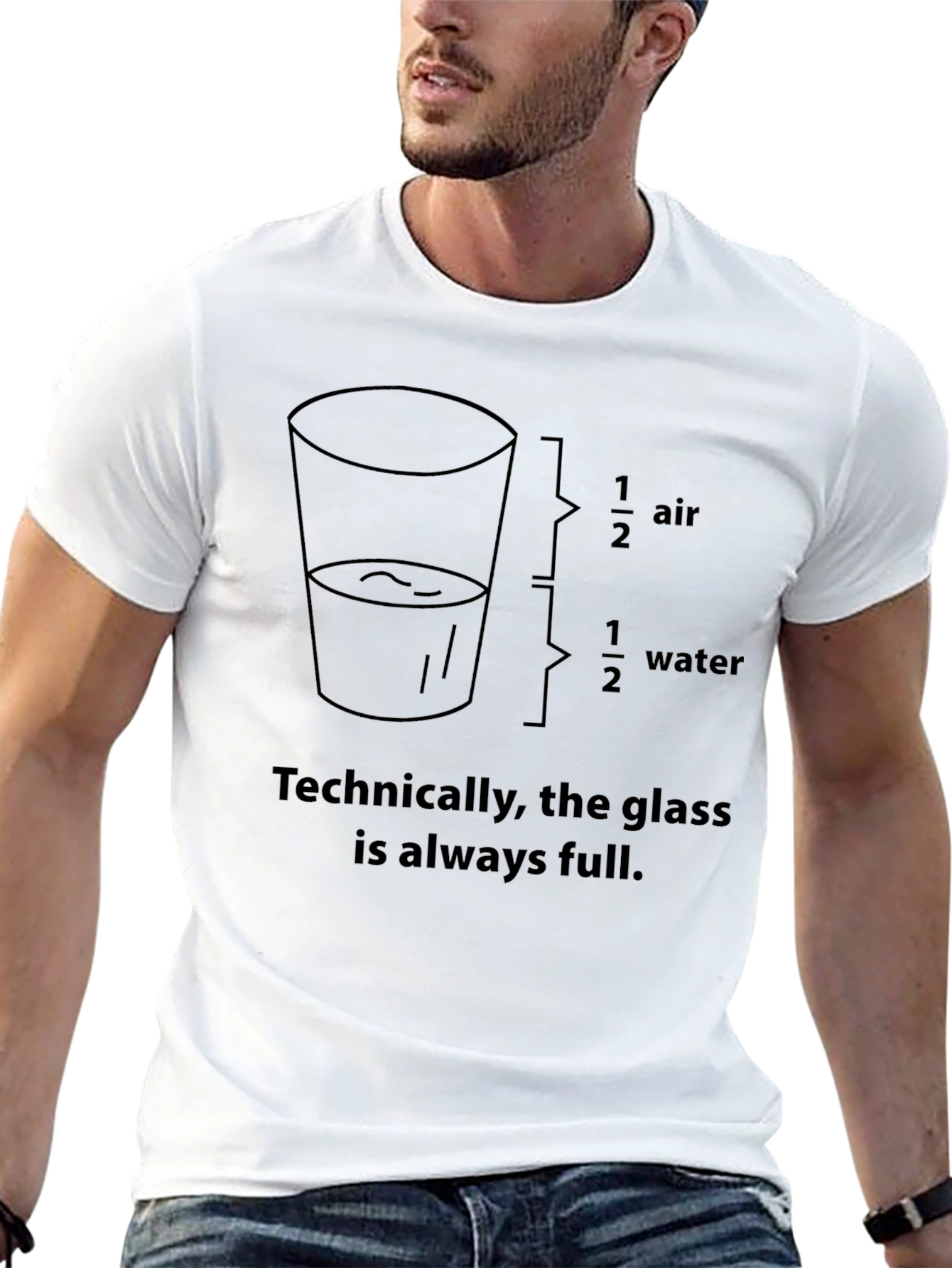 Black Funny "Glass is Always Full" Graphic T-Shirt view 13