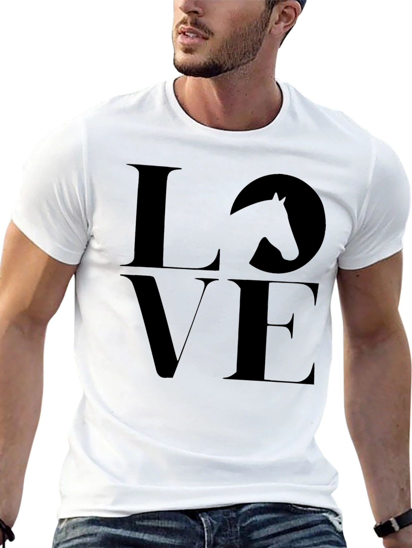 Black Love Horses Black T-Shirt, Men's Casual Tee view 13