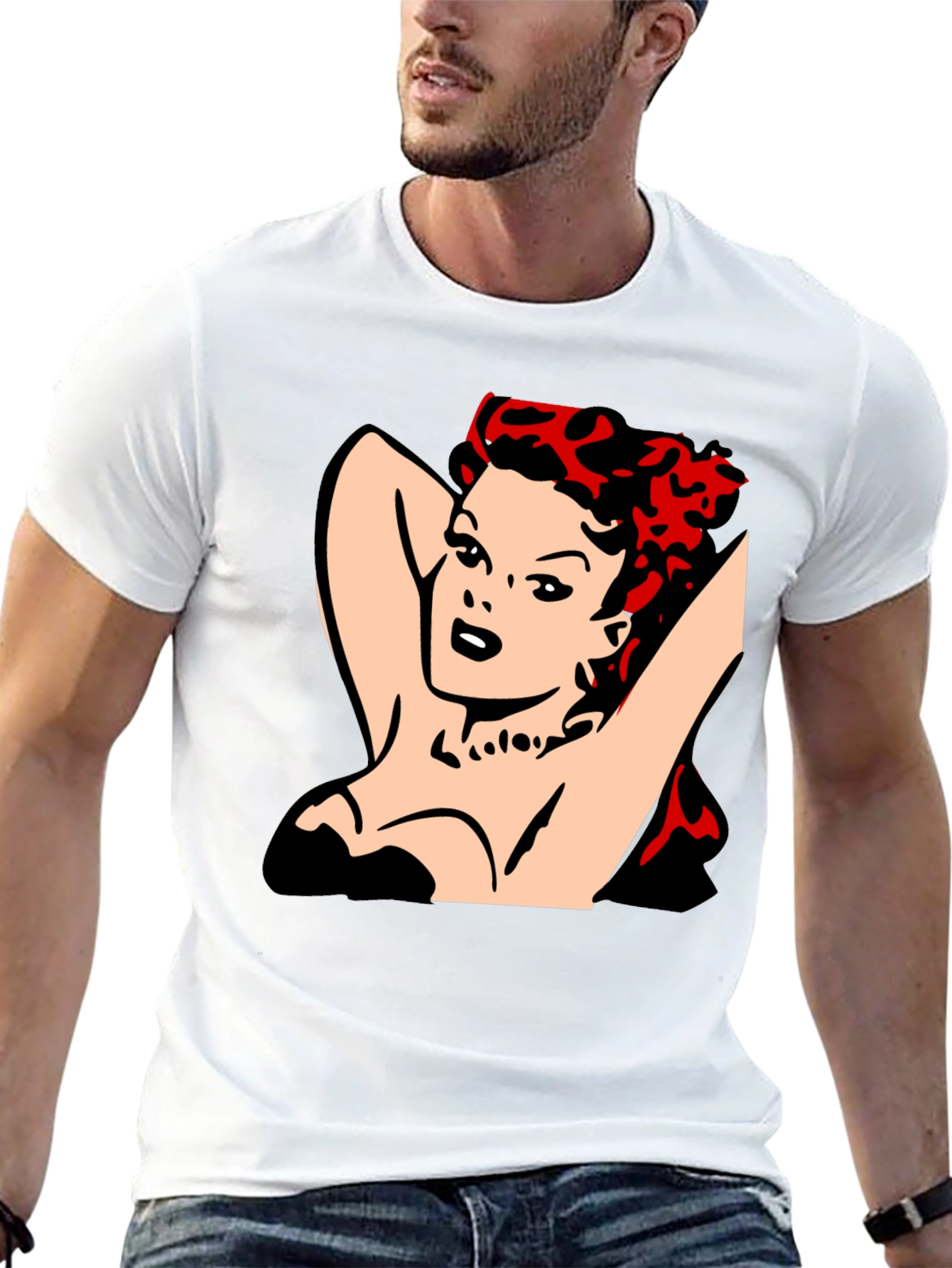 Black Retro Pin-Up Girl Graphic T-Shirt - Black view 13
