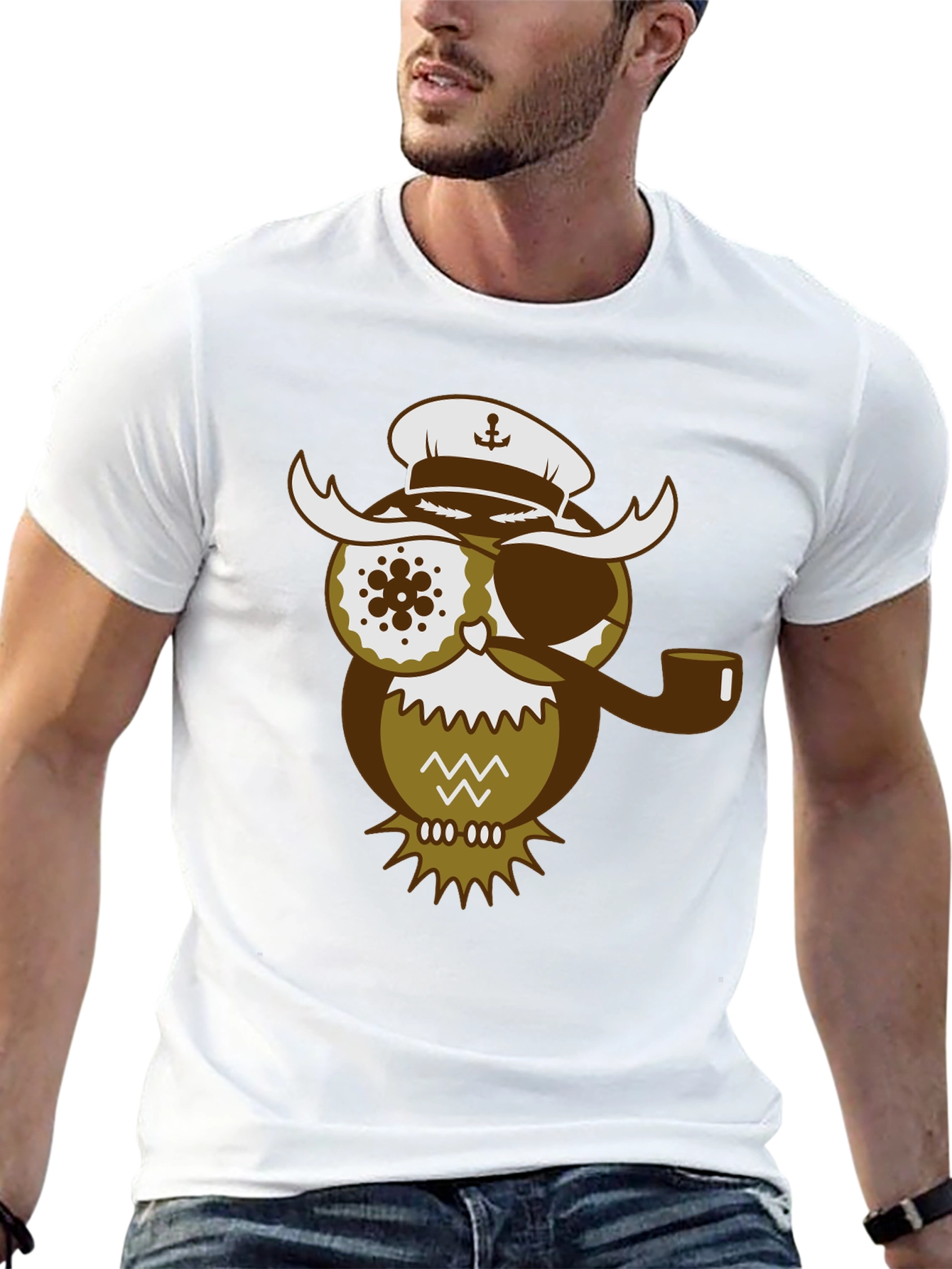 Black Pirate Owl Graphic T-Shirt - Unique Design Tee view 13