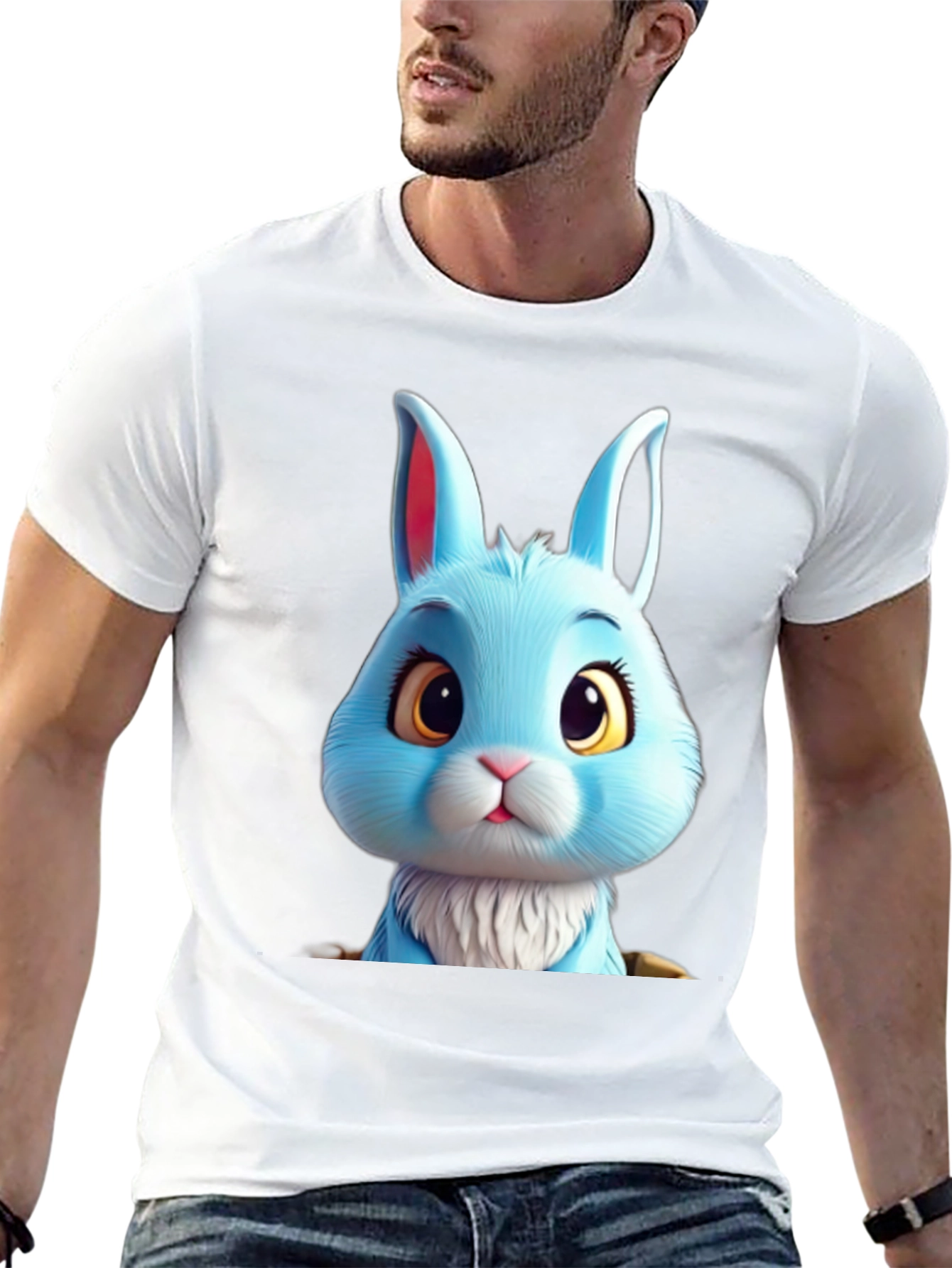 Black Cute Blue Bunny Graphic Tee - Soft & Stylish view 13