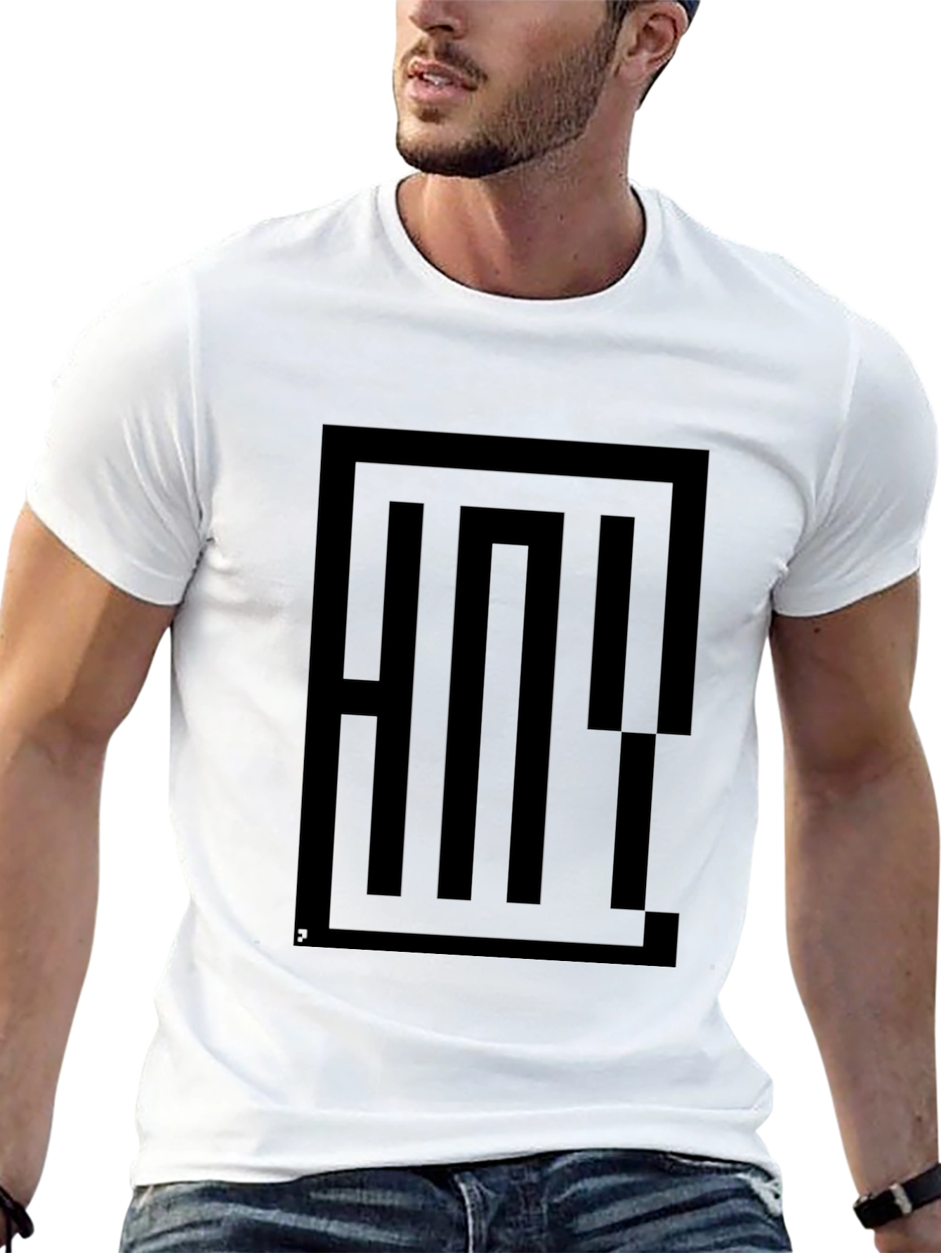 Black Geometric Maze Graphic Tee - Black Cotton Blend view 13