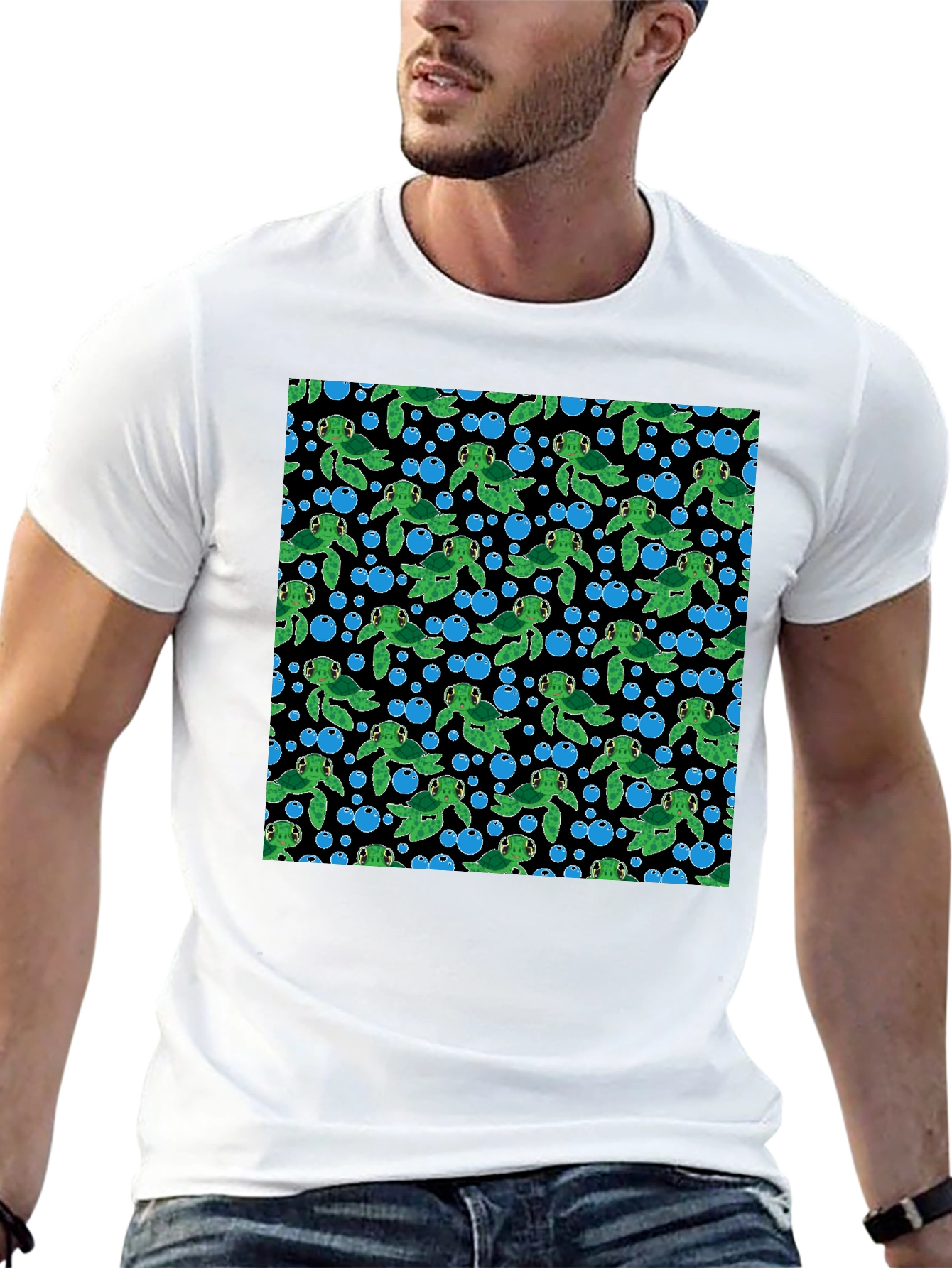 Black Turtle Bubbles Black T-Shirt view 13