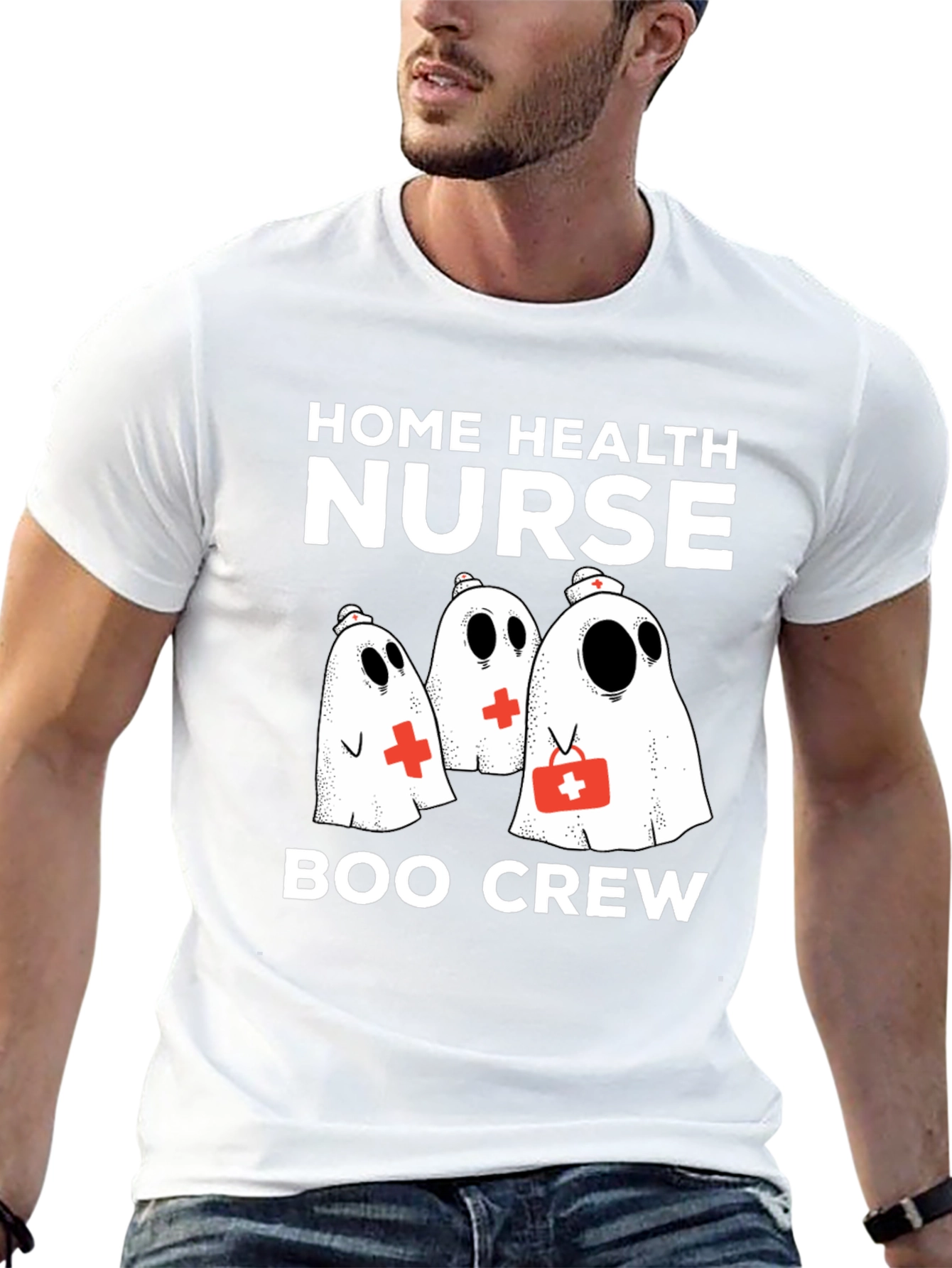 Black Home Health Nurse Boo Crew T-Shirt view 13