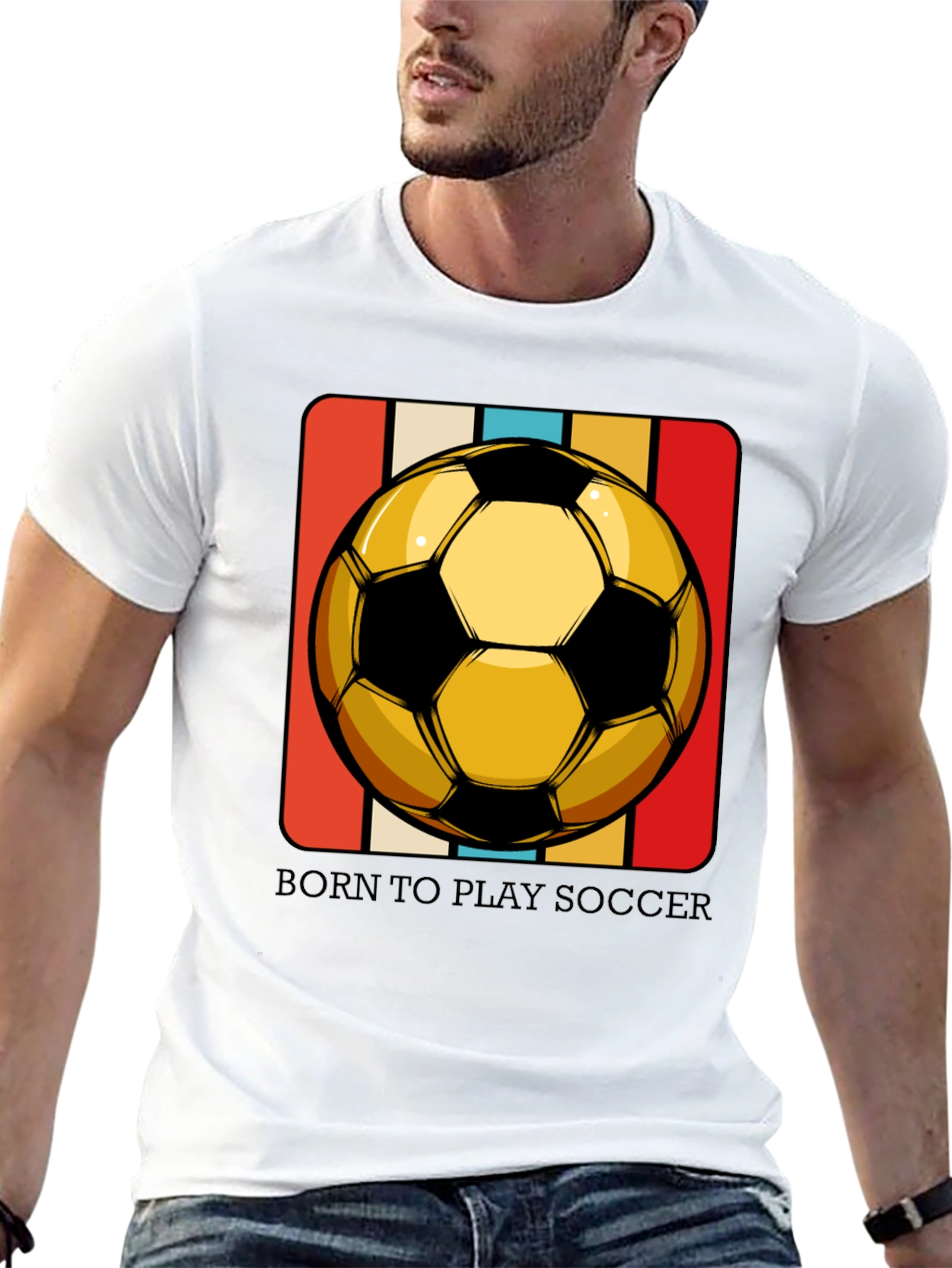 Black Born to Play Soccer T-Shirt - Retro Style view 13