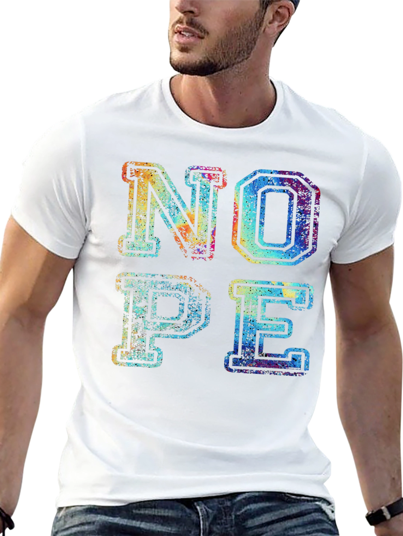 Black Retro "NOPE" Graphic Print Men's T-Shirt view 13