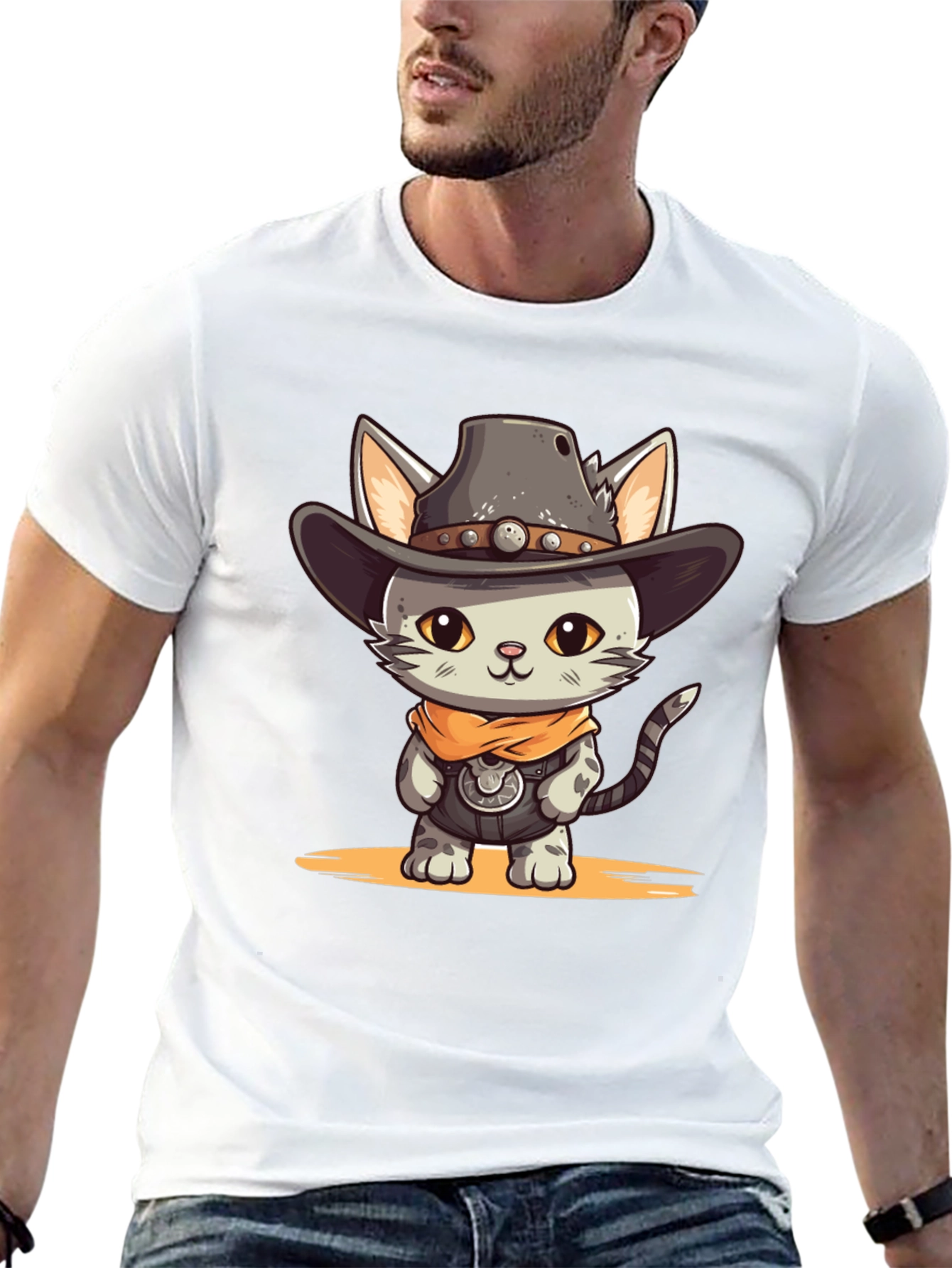 Black Cartoon Cowboy Cat Graphic Tee view 13